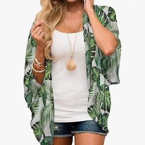 XL green palm leaf kimono.